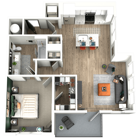 Floor plan for 1 bed, 1 bath, 828 sqft